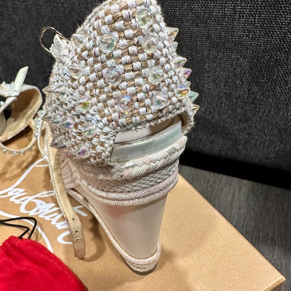 Christian Louboutin Pearl Embellished Wedge Sandals - Picture 13 of 16